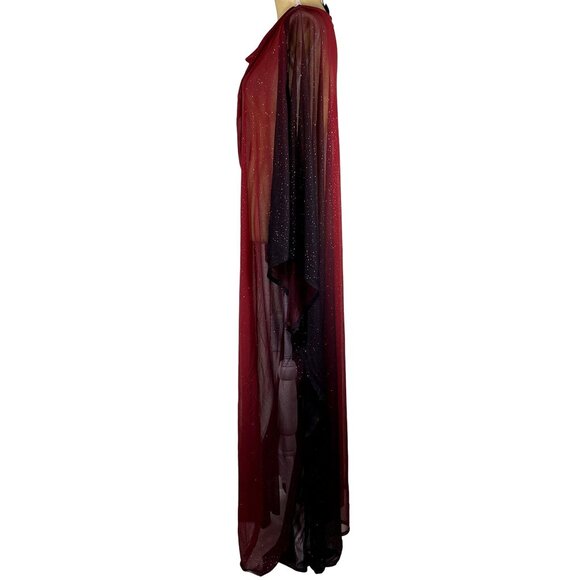 Catherines Flowy Floaty Red Sheer Ombre Cowl Neck Sparkle Maxi Caftan OSFM - Picture 3 of 8